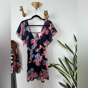 Floral Lulus Dress with Flutter Cap Sleeve